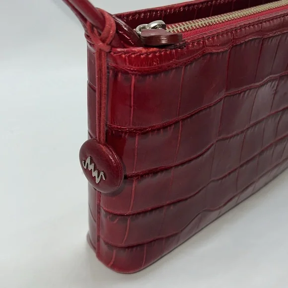 🌹MONSAC SCARLET RED CROCODILE EMBOSSED LEATHER SHOULDER BAG - Picture 4 of 17